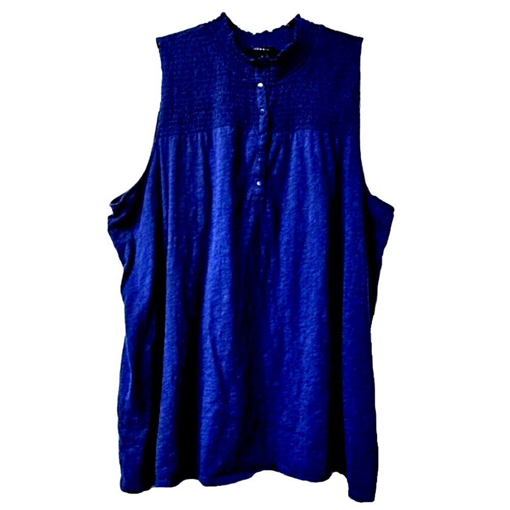 TORRID Cobalt Blue Sleeveless 100% Cotton 1/4 Snap Shirt Size 2 - Picture 1 of 3